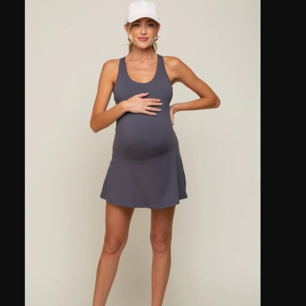 Grey Purple Tennis Racerback Maternity Romper Dress